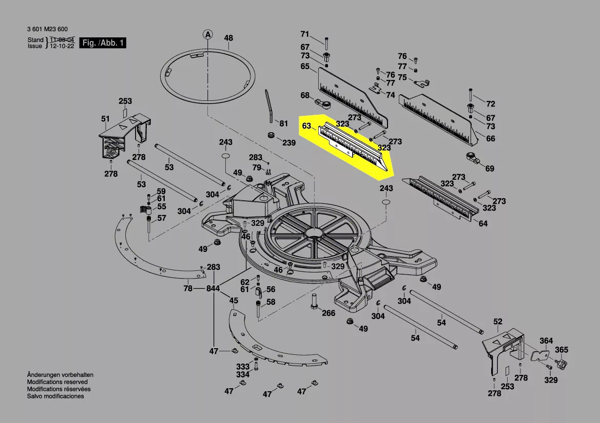 support gauche règle glissière réf. 1 609 B02 101 Bosch